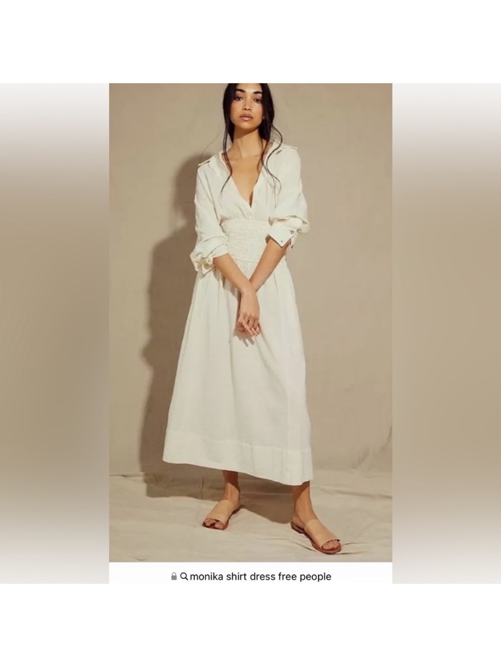 Free People Monika Shirt White Cream Midi Size M Pocket Smocked Boho Cottagecore